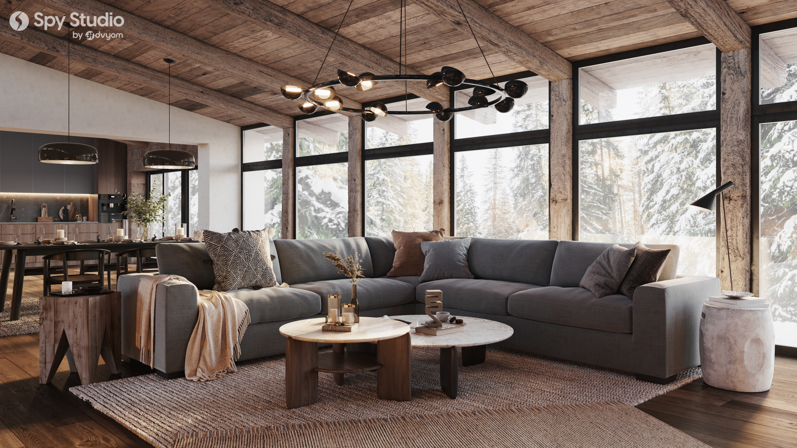 Photorealistic 3D interior rendering of a modern living space by Ahmedabad-based design studio