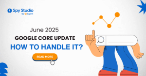 Illustration showing Google’s June 2025 Core Update with SEO ranking changes, algorithm icons, and web analytics graphs.